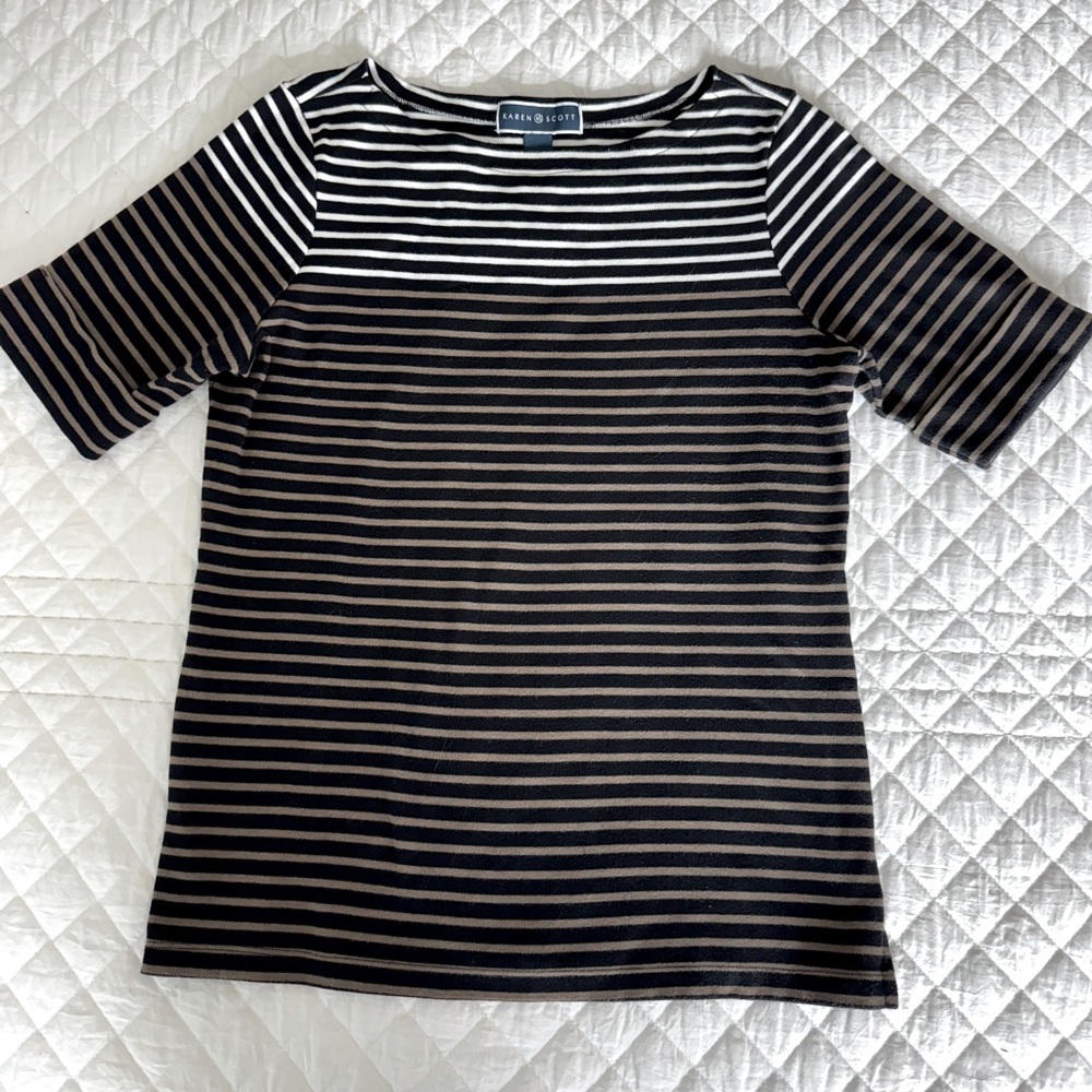 Karen Scott Brown, Black, and White Striped Top